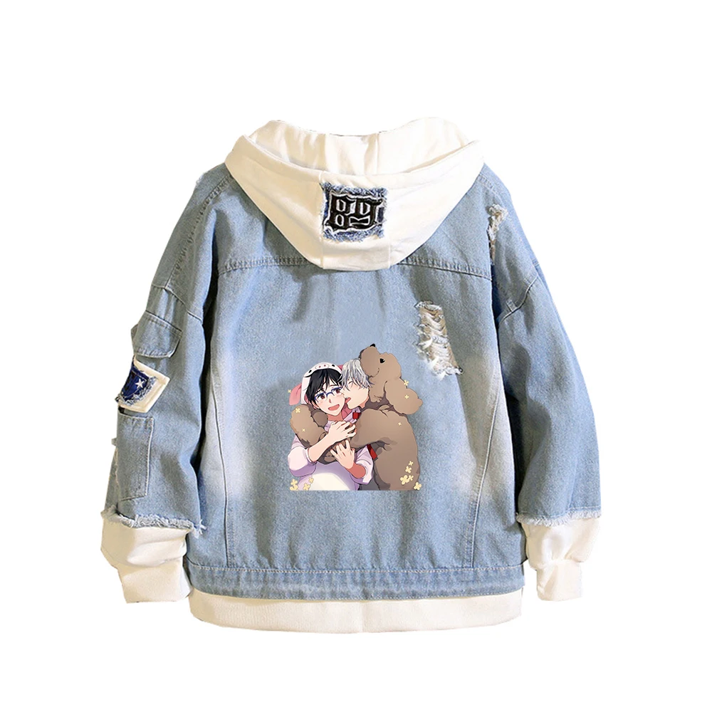 YURI on ICE Unisex Jeans Hoodies Cartoon Demin Jacket Spring Long Sleeve Sweatshirt Couple Windbreaker Harajuku Boys Streetwear