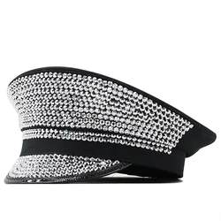 Luxury diamond Performance hat Visor singer Cap Army Hat Cortical Military Hats Police Cap Cosplay Halloween Hat 56-58CM