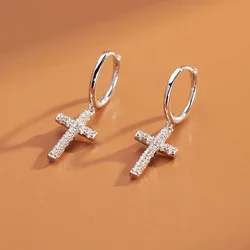 New Arrival 925 Sterling Silver Earrings Zircon Cross Drop Earrings For Women Birthday Gift Earings Fashion Jewelry