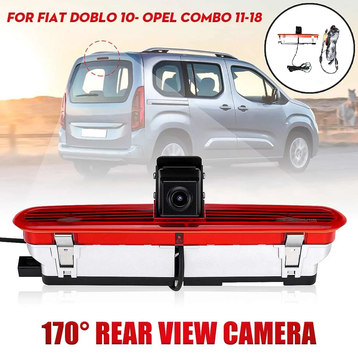 HD 720P E9 3rd Brake Light Camera+7 ''monitor for Fiat Doblo/Opel Combo/Vauxhall Combo 2010-2019,Night Vision Waterproof Camera