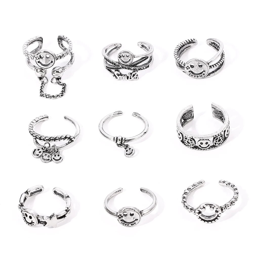 9 Different Ring Fashion Trend Cute Hip Hop Alloy Stainless Steel Ring Wholesale To Give Friends The Best Gift