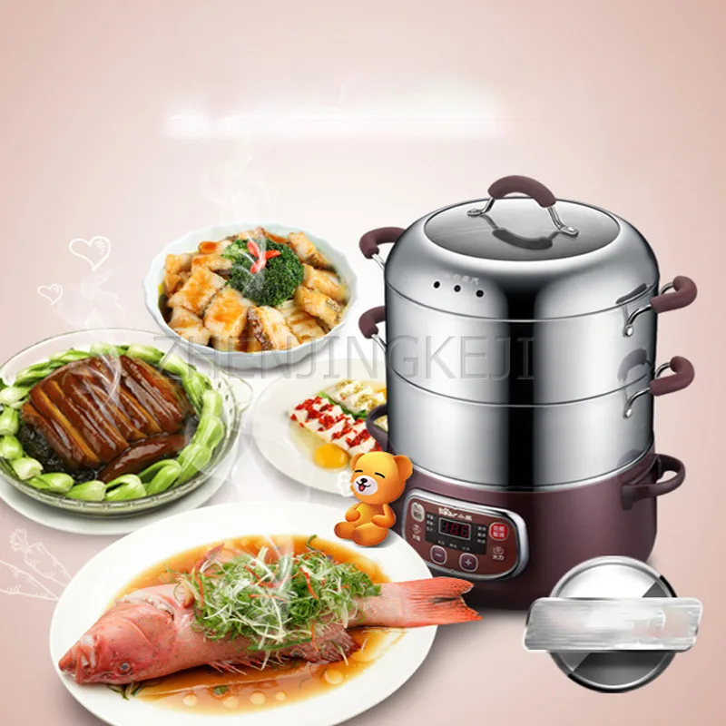 Electric Steamer 8L Two Layers High Capacity Stainless Steel Steaming And Cooking Dual-Purpose Pot With Reservation Insulation