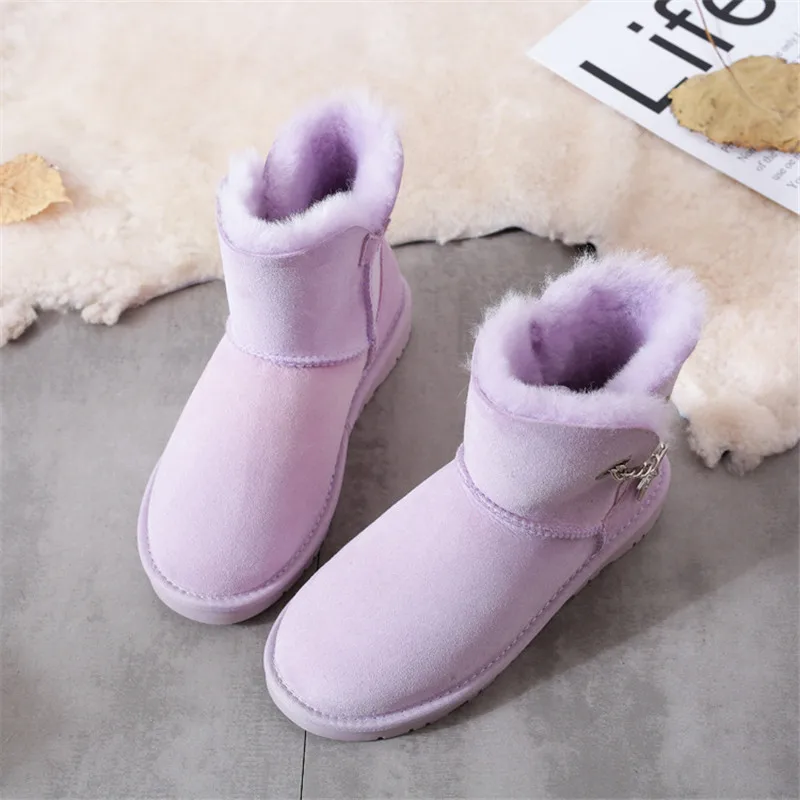 Natural Wool Woman Snow Boots Shoes Women 2022 Real Sheepskin Women\'s Genuine Sheepskin Women Boots Women Shoes Flats Shoes