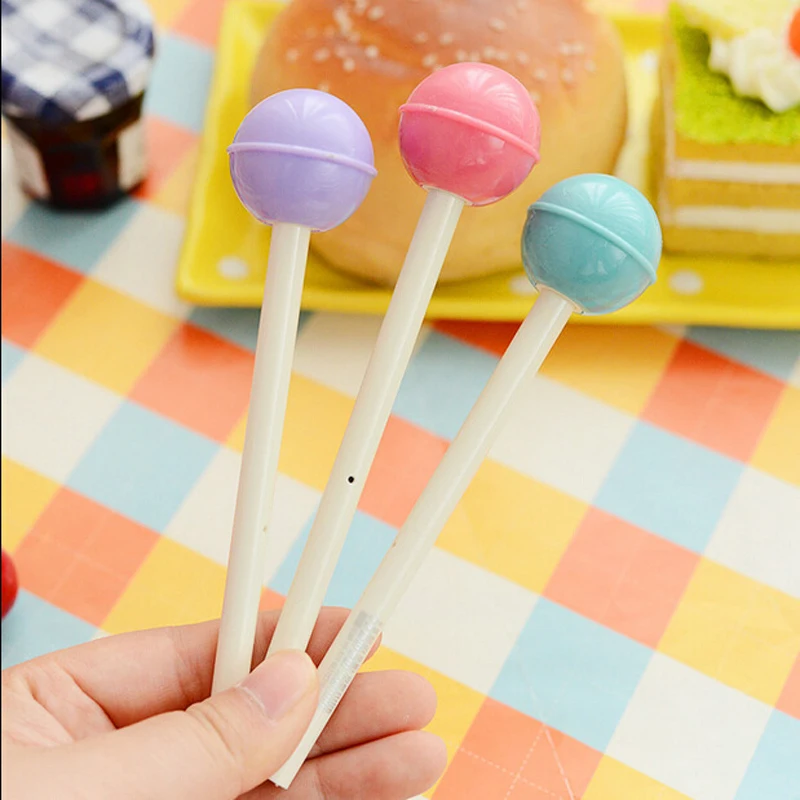 18pcs/set Korea Creative Stationery Lollipop Styling Pen Creative Candy Color Gel Ink Pen Black Signature Pen