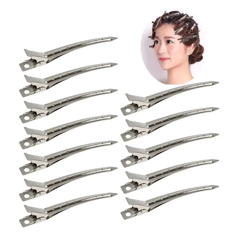 

12 Packs Duck Bill Hairpin Rust-proof Metal Hair Style Partition Clip With Holes Alligator Curl Clips for Hair Styling，Coloring