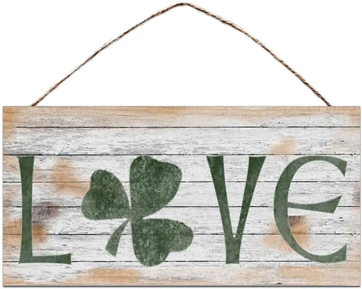 

ZHUOHAOZI Love Sign, Shamrock Sign, Rustic and Distressed Style, Holiday Door Sign, 5" x 10" Sign, St. Patrick's Day Sign,