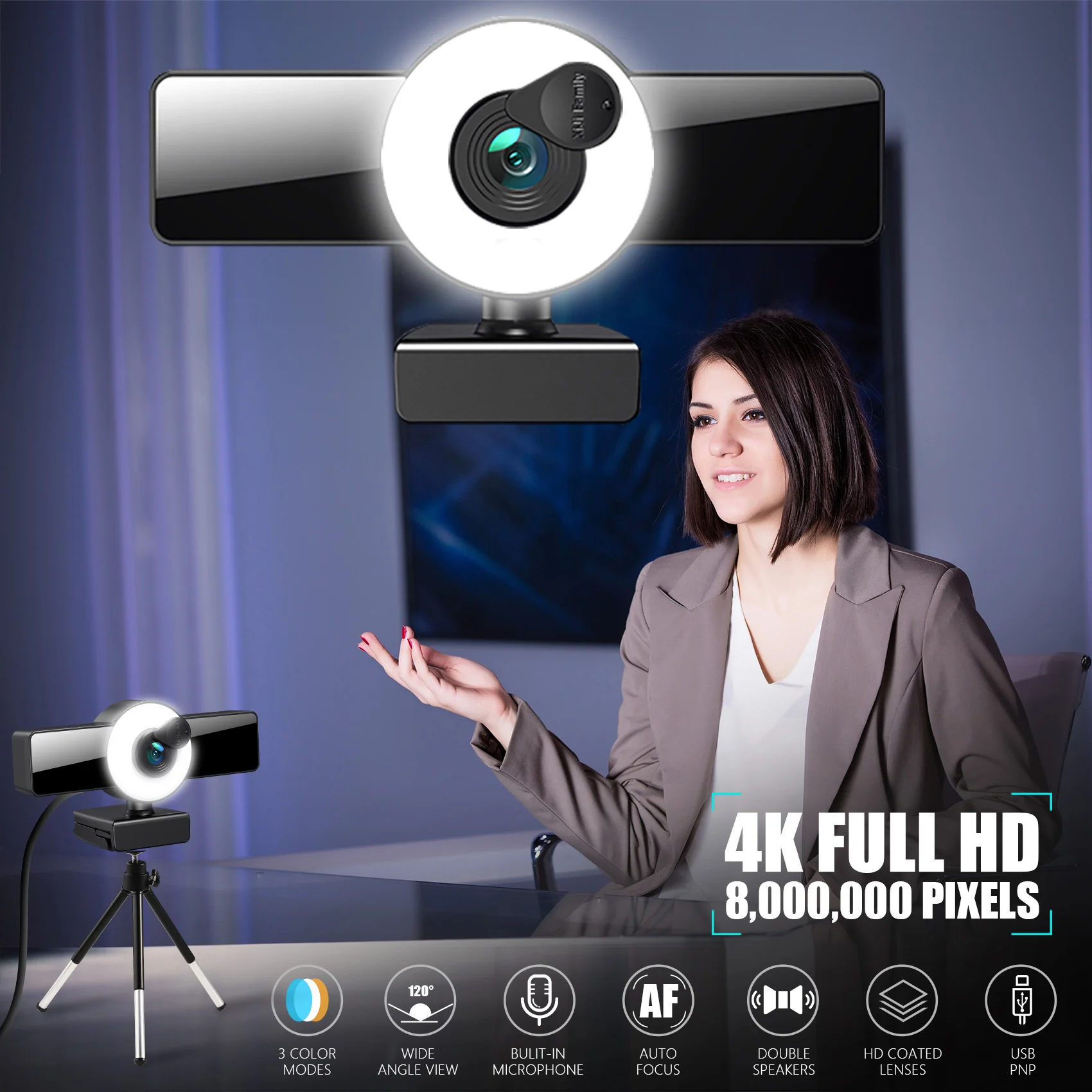 With Microphone 8K Full HD 4K Webcam Camera Autofocus USB Web Cam WebCamera For PC Computer Laptop For Youtube Live Broadcast