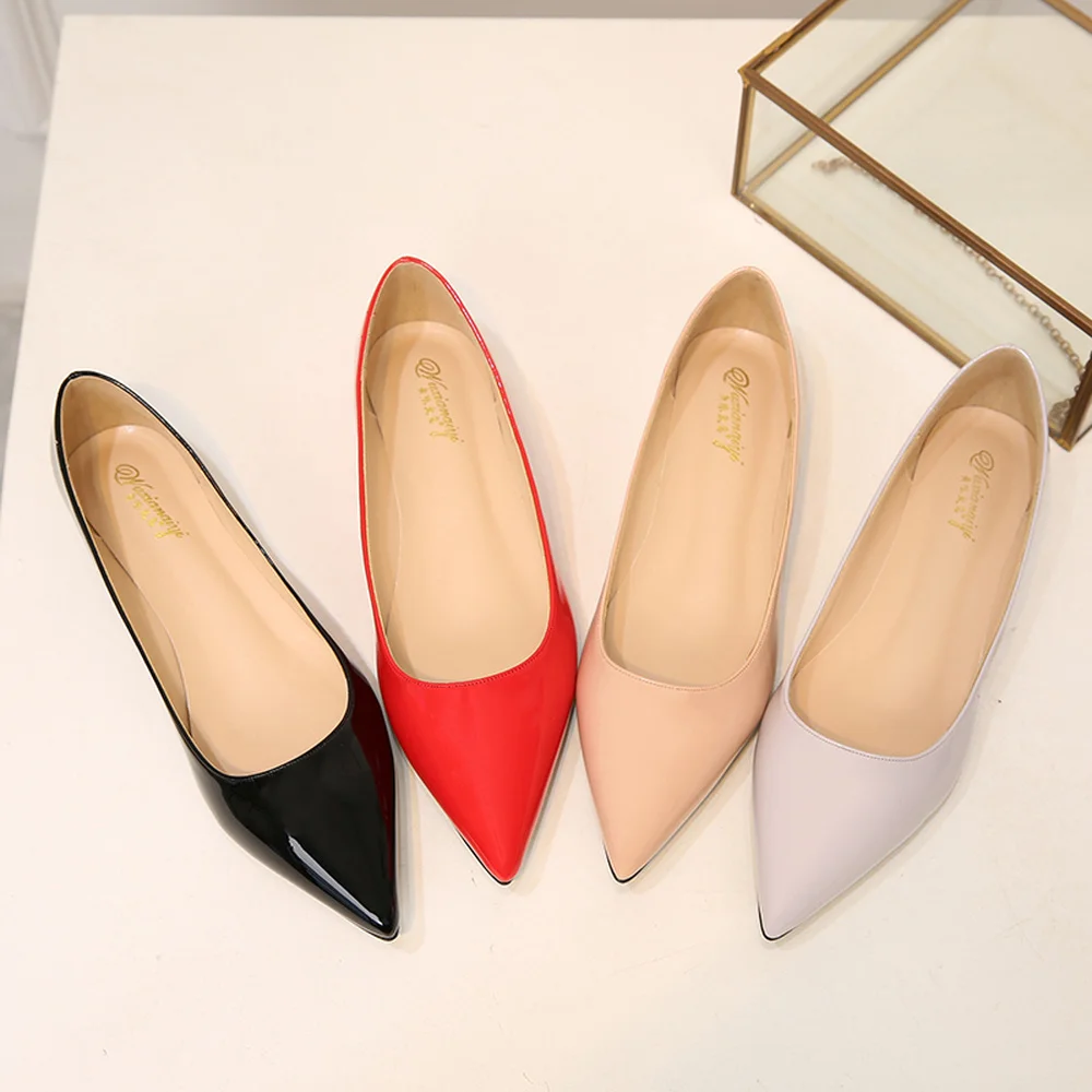 Fashion OL nude color pointed flat shoes women patent leather Korean version of the wild sexy elegant simple ladies work shoes