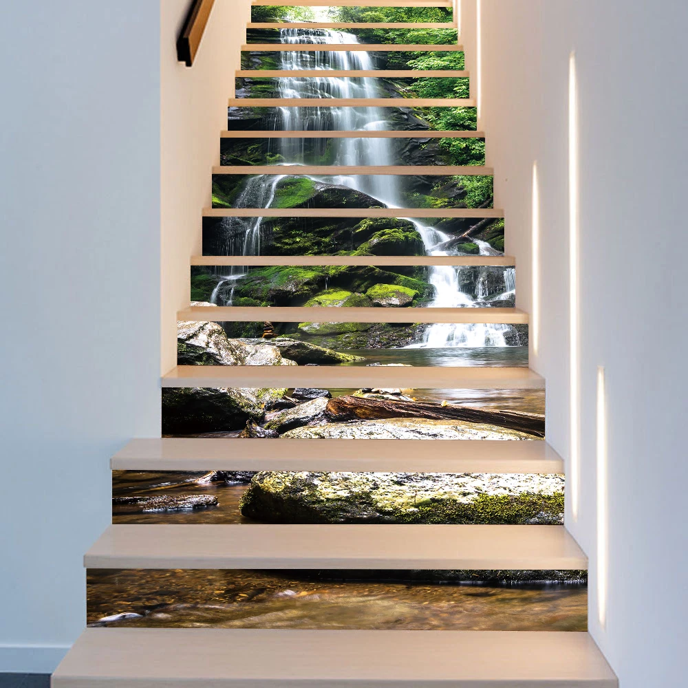Hills And Slowing Water Staircase Sticker For To The Second Floor Decorative House Stairs Wallpaper Self-adhesive Wall Decals