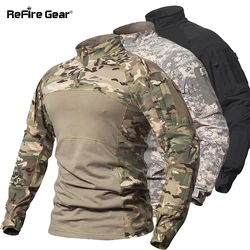 ReFire Gear Military Tactical Shirt Men Camouflage Army Long Sleeve T Shirt Multicam Cotton Combat Shirts Camo Paintball T-Shirt