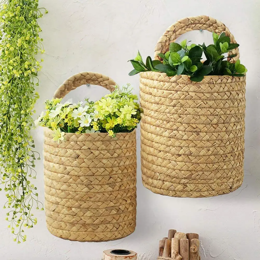 Wickerwork Basket Rattan Hanging Flower Pot Basket Seaweed Woven Storage Basket Wall Hanging Plant Flower Pot for Garden Patio