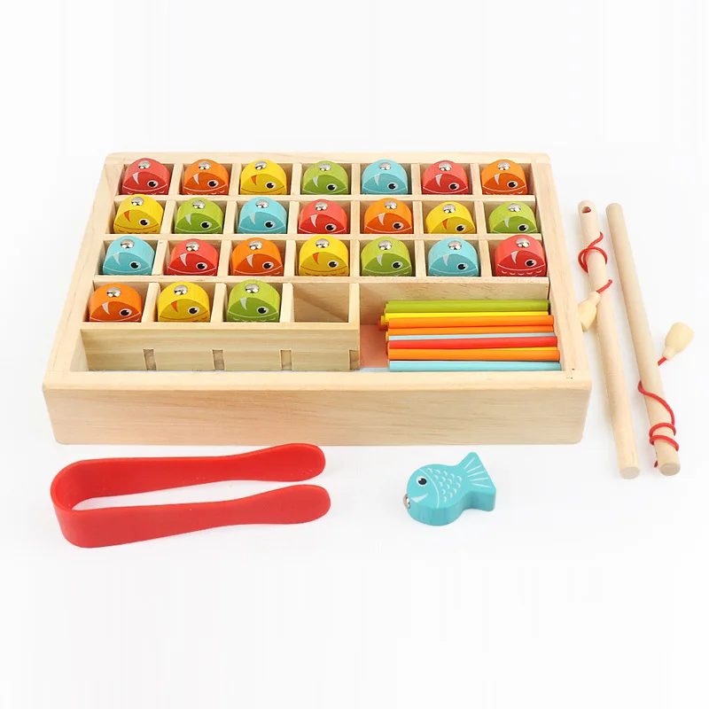 Montssori Wooden Box Funny Magnetic Fishing Toys Math Training Early Learning Educational Digital Addition Brain Development