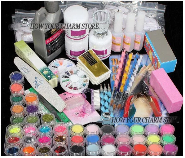 

Wholesale Professional 42 Acrylic Liquid Powder Glitter Clipper Primer File Nail Art Tips Tool Brush Tool Set Kit