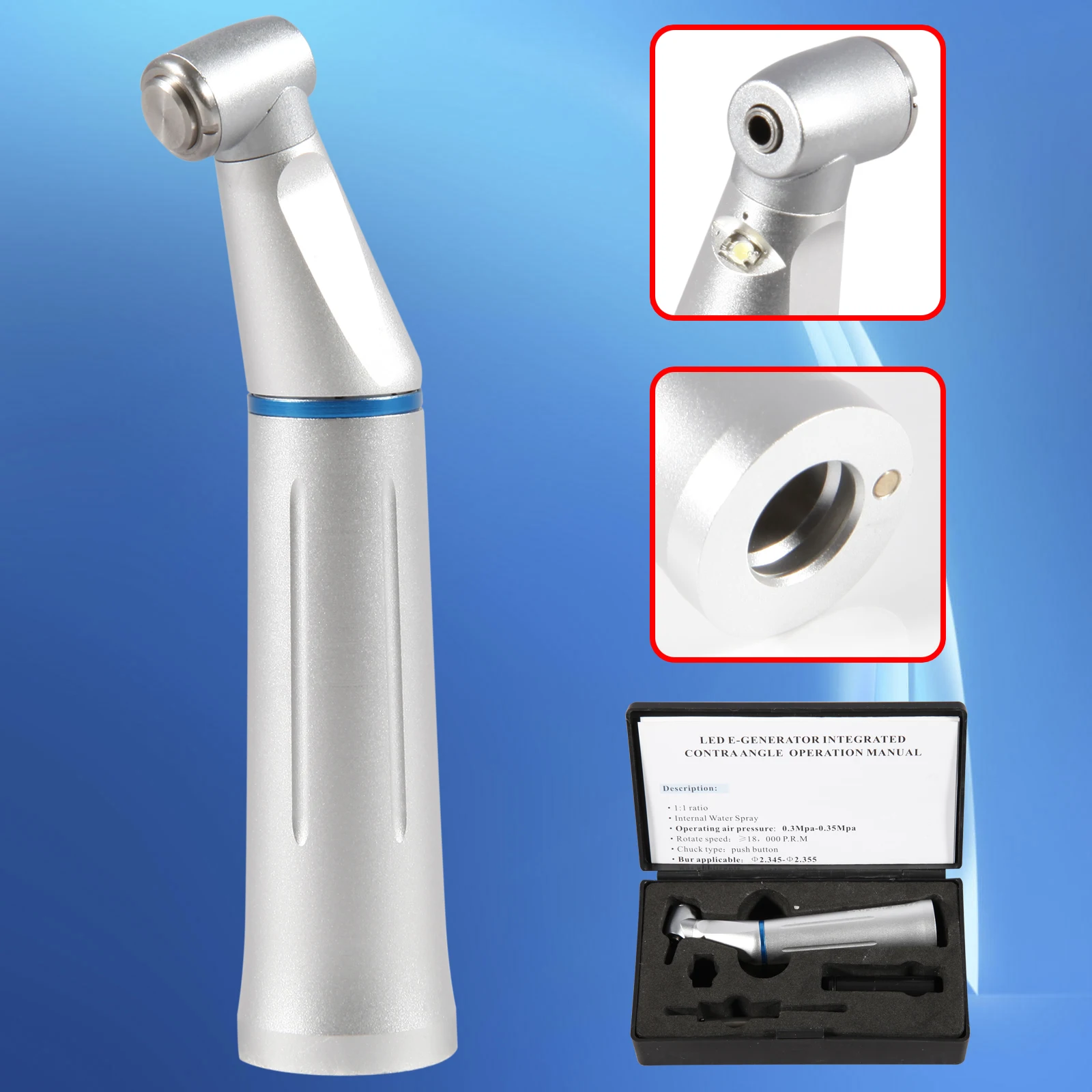 Dental LED Low Speed Contra Angle Handpiece Inner Water Spary 1:1 ratio Push Button THY