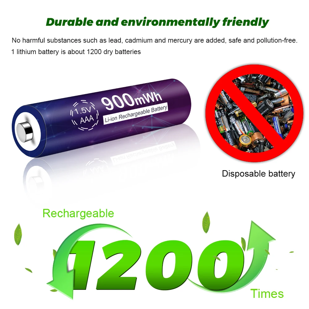 PALO Baterai Isi Ulang Li-ion AAA 1.5V Baterai AAA 900mWh AAA Lithium Li Ion Baterai Isi Ulang untuk Remote Kontrol Mouse