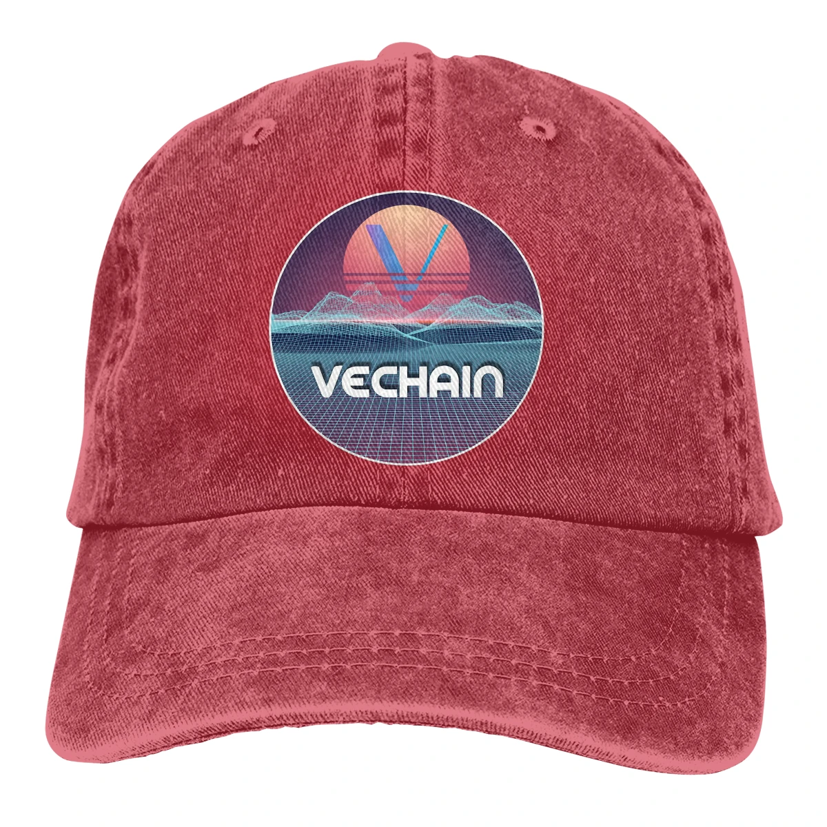 

Adjustable Solid Color Baseball Cap Space Sunset Digital Washed Cotton VeChain Coin VET Cryptocurrency Sports Woman Hat