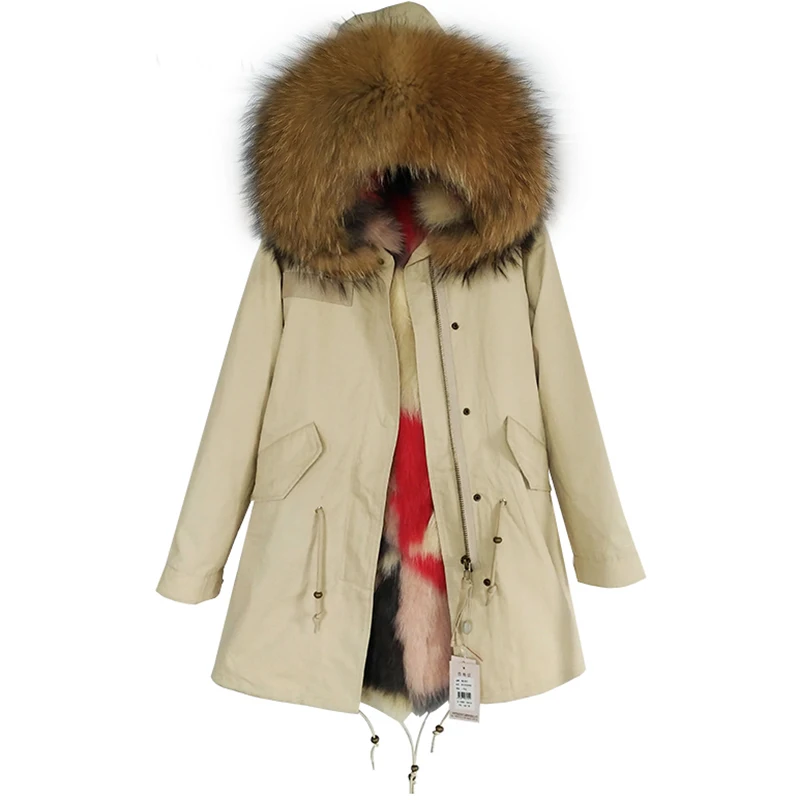 Winter pie overcoming mid-length coat fox fur lining hooded long-sleeved women's coat