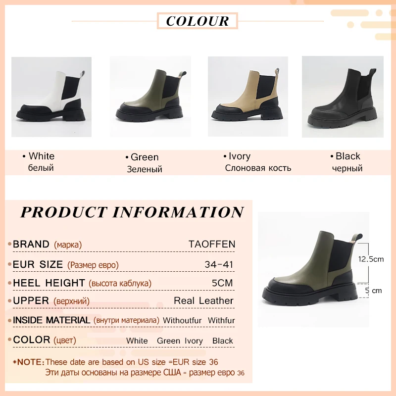 Taoffen Real Leather Ankle Boots For Women Fashion Platform Winter Shoes Woman Short Boot Office Lady Footwear Size 34-41