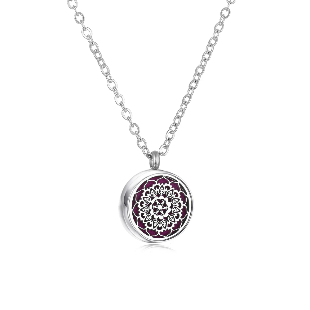 Stainless Steel Aromatherapy Essential Oil Diffuser Necklace Mini Tree Flower 12mm Locket Charm Aroma Perfume Pendant Necklace
