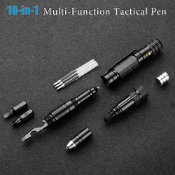 10-In-1 Self Defense Tactical Pen Emergency Flashlight Screwdriver Bottle Opener Window Breaker Outdoor Survival EDC Tool Gift