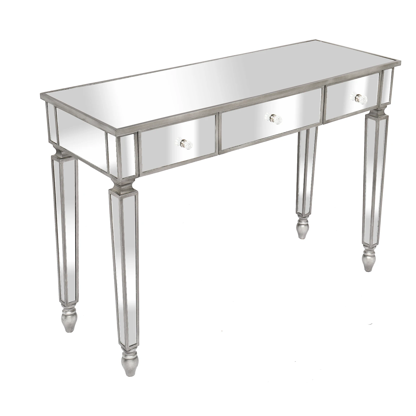 Mirror Surface Dressing Table 3 Drawers Dresser Console Table Density Board Silver 106x38x76.5CM Chic Contemporary Design[US-W]