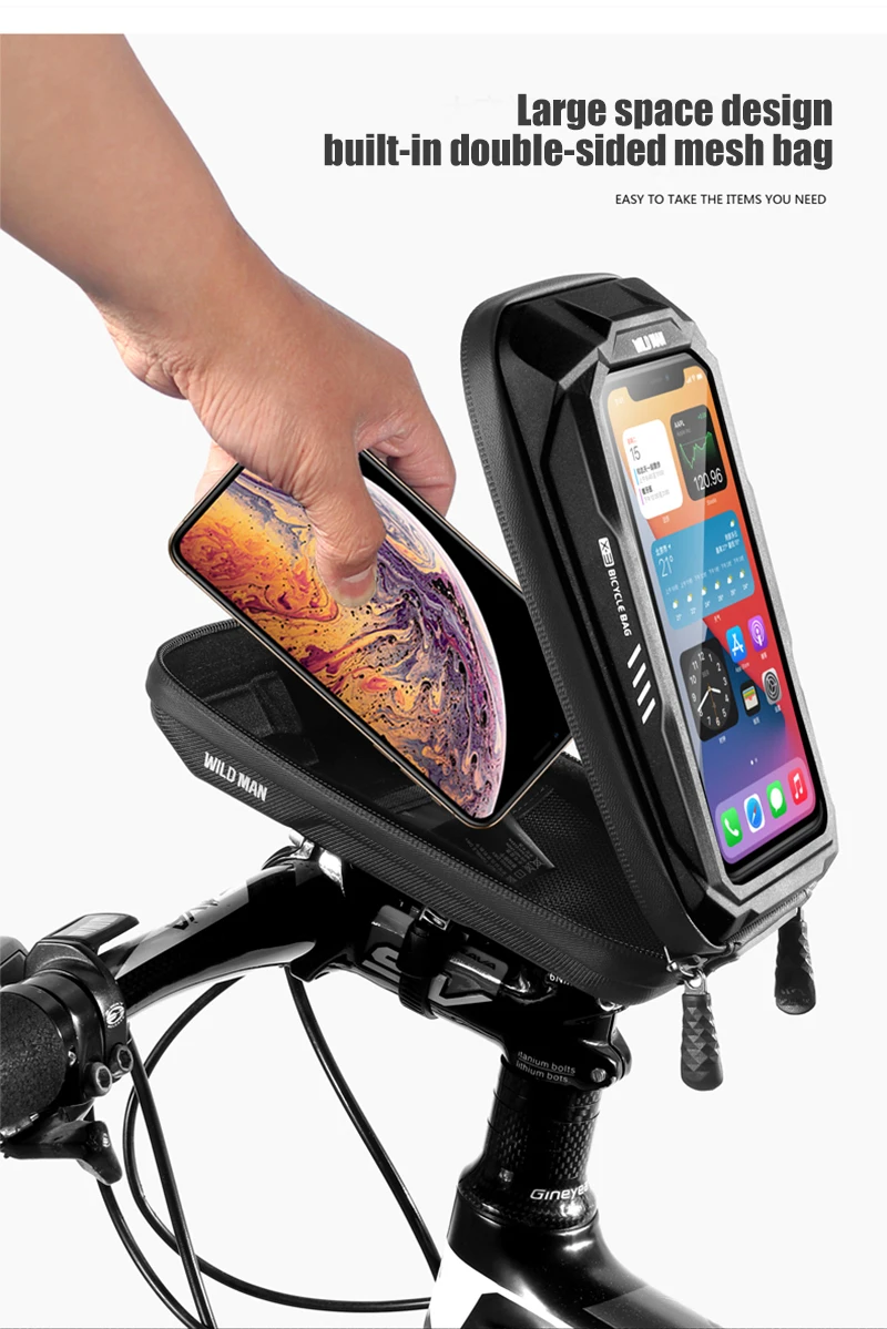 WILD MAN BBG076 Fahrrad-Vorbautasche mit Handyfach, EVA-Hartschale, Touchscreen-Fenster, Klettbändern und Regenschutz, für MTB und Rennrad – Detail 14