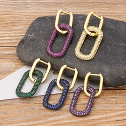 New Classic Charm 5 Colors Choice Geometric Crystal Drop Earrings Dangle Micro Pave Copper CZ Jewelry For Women Christmas Gifts