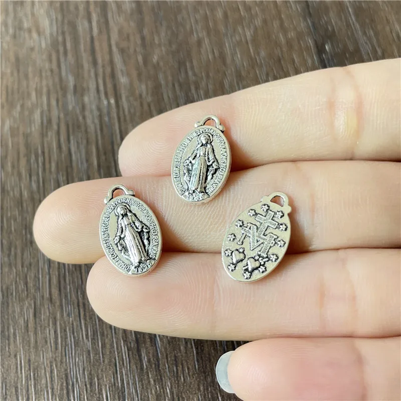 Charms oval metal disc Virgin Mary religious pendant for jewelry making DIY bracelet necklace accessories