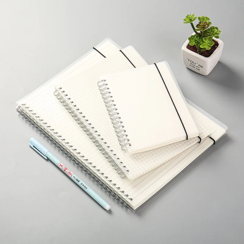 A5 A6 B5 Spiral Notebook Simple PP Cover Transparent Matte Line Grid Blank Dot Notepad Diary Planner Notebooks