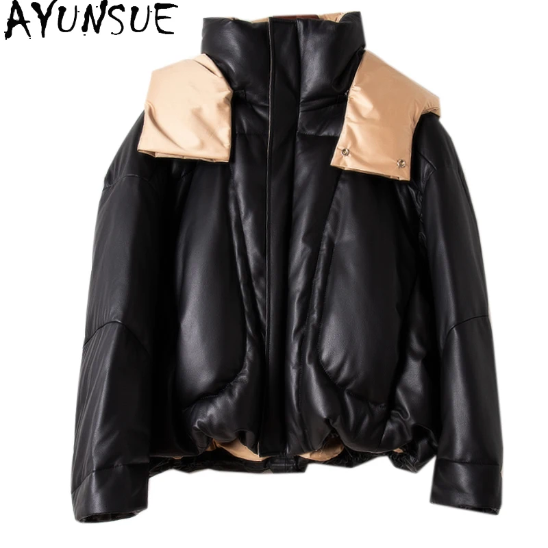 AYUNSUE Genuine Leather Jacket Women Sheepskin Coat Female 90% White Duck Down Jackets Hooded Parkas Woman 2020 Abrigo Mujer 92