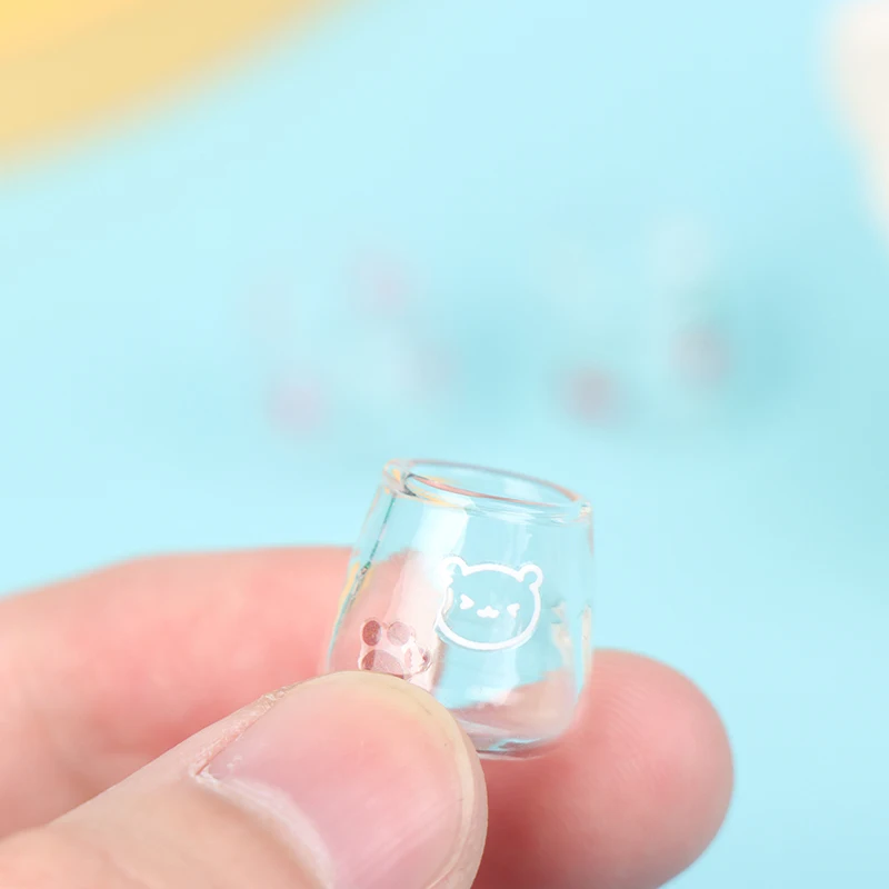 4pcs/set 1/12 Dollhouse Miniature Cartoon Clear Glass Cup Model Simulation Kitchen Furniture Toys For Doll House Decoration