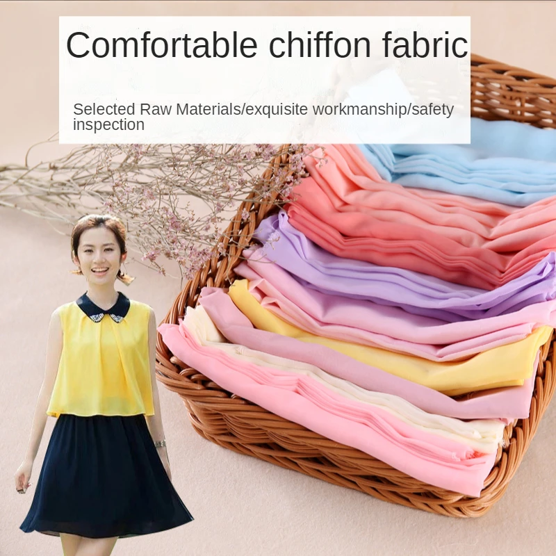 Chiffon Fabric By The Meter for Sewing Clothing Summer Dressed Long Skirts Comfortable Breathable Soft Thin Plain Black Blue Red