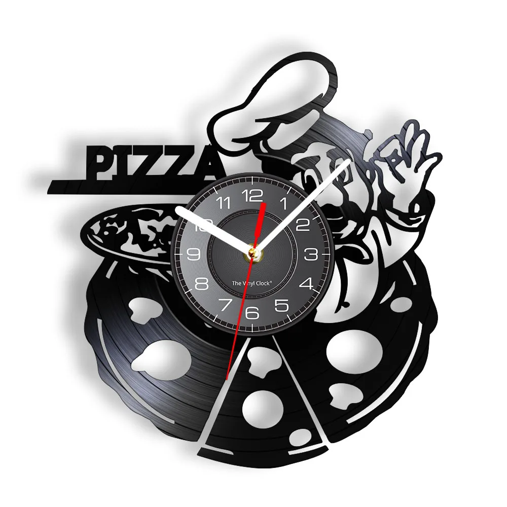 

Pizza Italy Style Vinyl Record Wall Clock Pizzeria Business Sign Timepieces Italian Food Kitchen Cook Chef Home Decor Watch