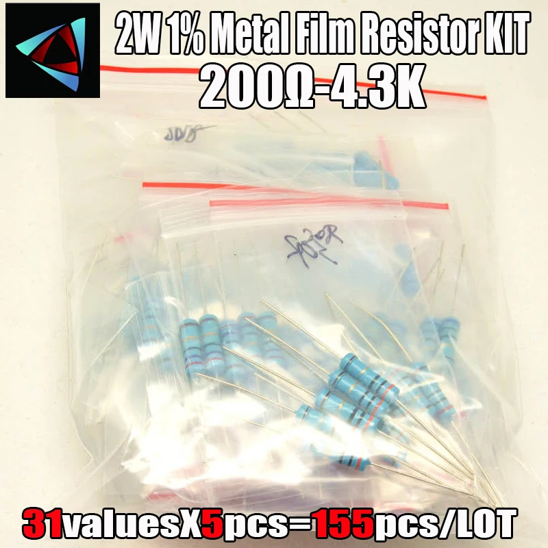 

155 шт. 200-4,3 K Ohm 2 Вт 1% 31ValuesX5Pcs металлическая пленка комплект резисторов в ассортименте