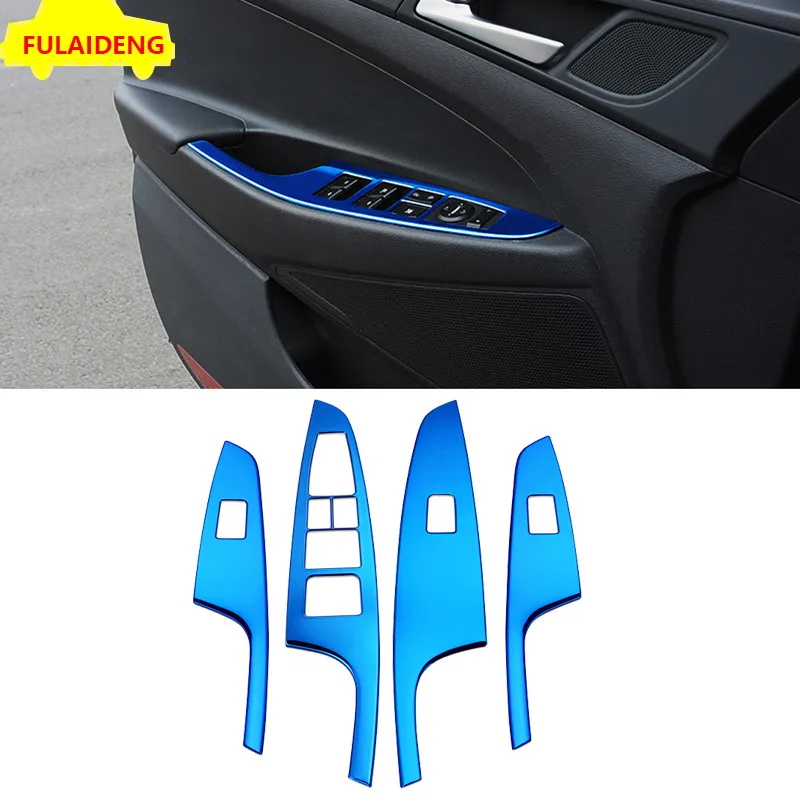 

4pcs for Hyundai Tucson 2015-2019 Silver & Blue & Black Titanium Door Window Switch Lift Cover Botton Panel Trim Car-Styling