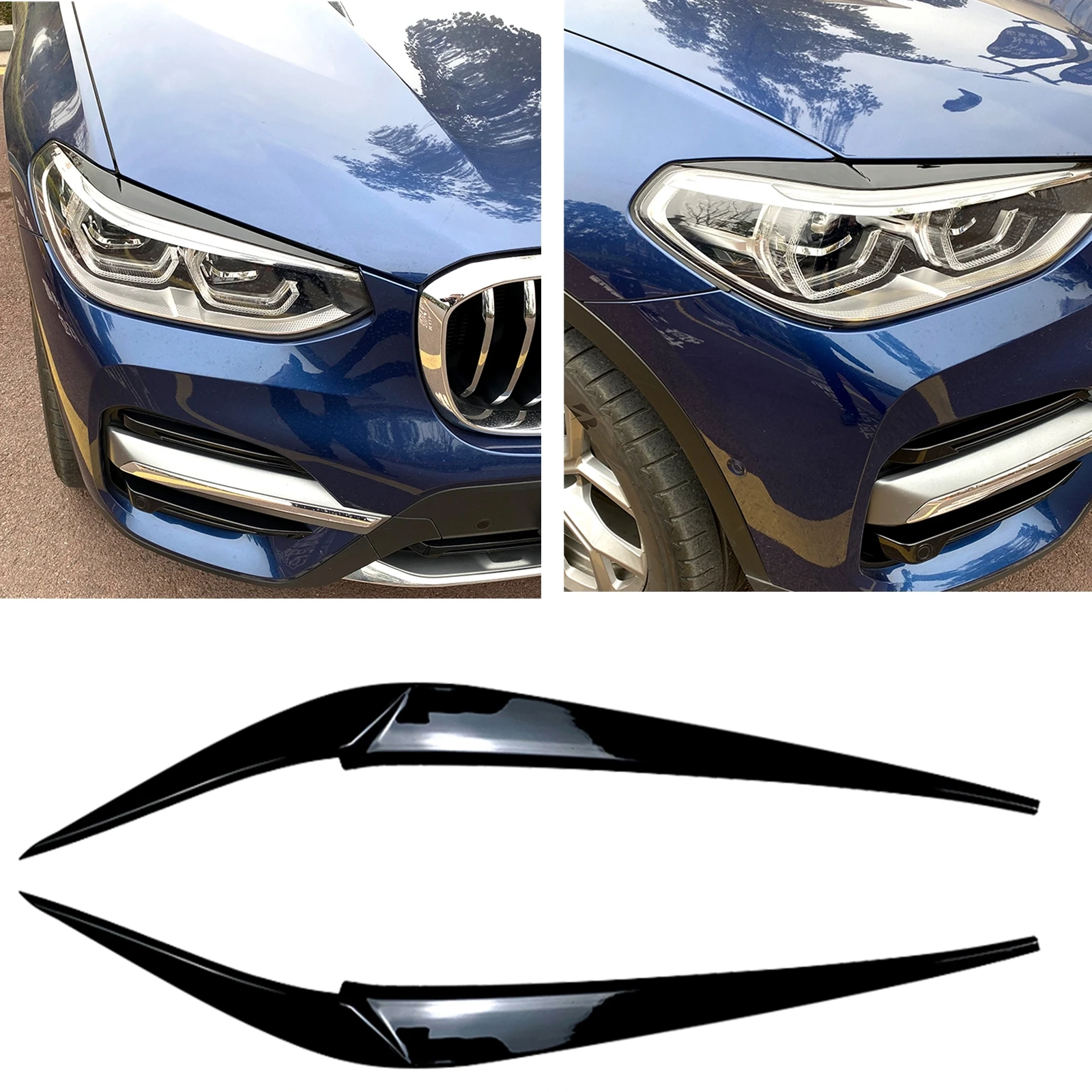 For BMW X3 G01 X4 G02 2018-2022 Headlight Eyebrow Headlamp Eyelid Carbon Fiber Look/Gloss Black Front Head Light Lamp Cover Trim