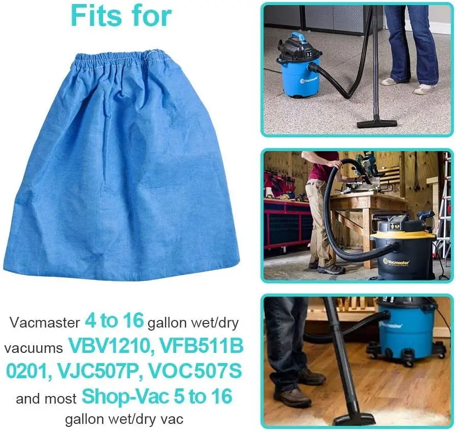 Bolsas de filtro de tela VRC5 para aspiradoras de 4 a 16 galones, VBV1210, VJC507P, paquete de 6