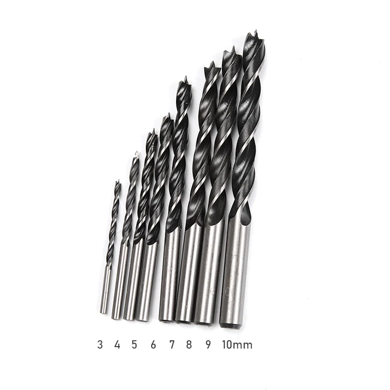 8pcs Woodworking Twist Drill Bit Set 3mm - 10mm Brad Point Round Shank Carbon Steel Drilling Tools for Wood Furnture Cabinet