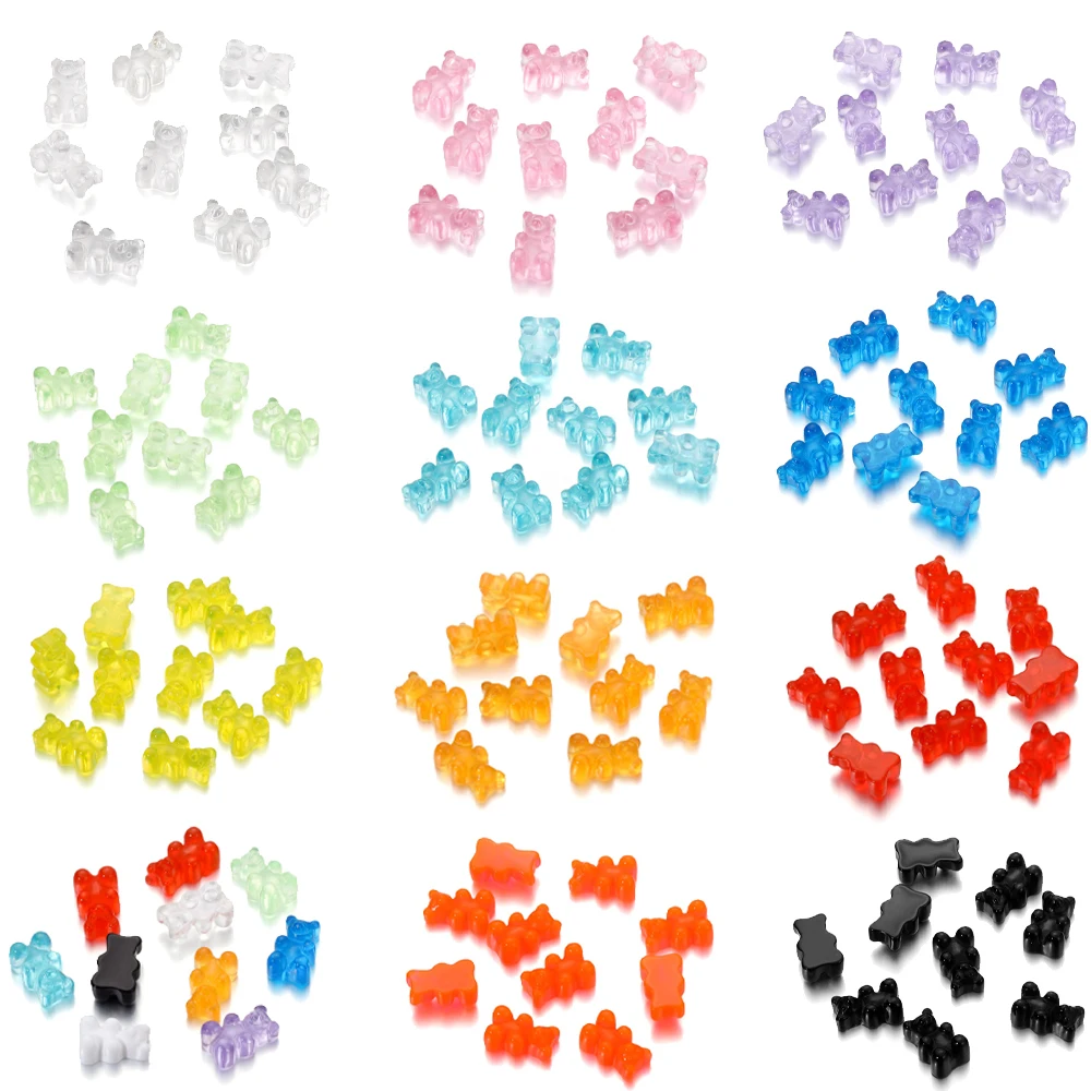10Pcs/Pack Colorful Gummy Bear Charms Resin Candy Bear Keychains Pendants For DIY Necklace Earrings Bracelets Making Supplies