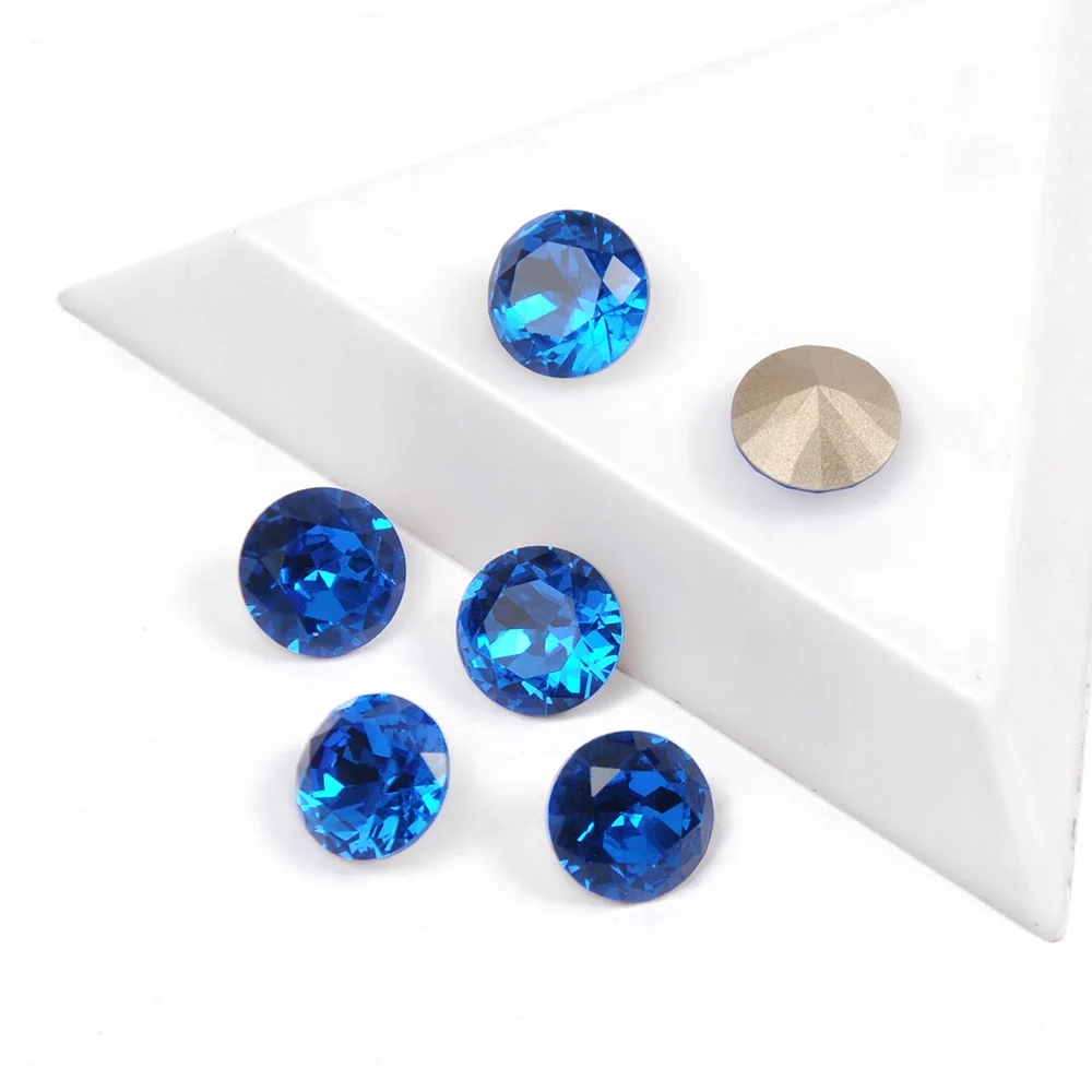 Cristal Capri de alta calidad, Color azul, forma de corte brillante, sin fijación por calor, diamantes de imitación para decoración de uñas, 8mm, 10mm, Strass de cristal, gemas para decoración de uñas