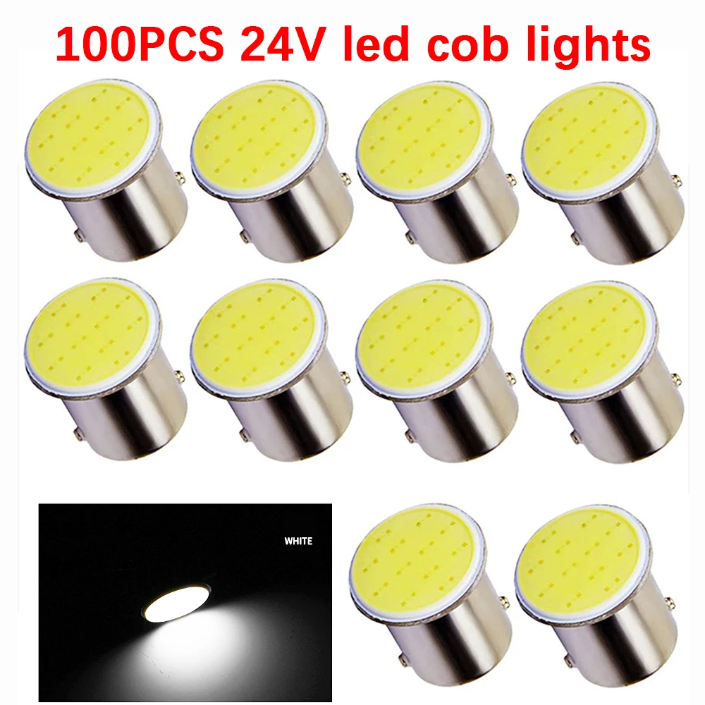 100pcs Car LED Lights 1157 BAY15D COB*12SMD For Truck DRL Daytime Running Lamp 1156 BA15S Auto Turn Signal Bulb 24V Accessories