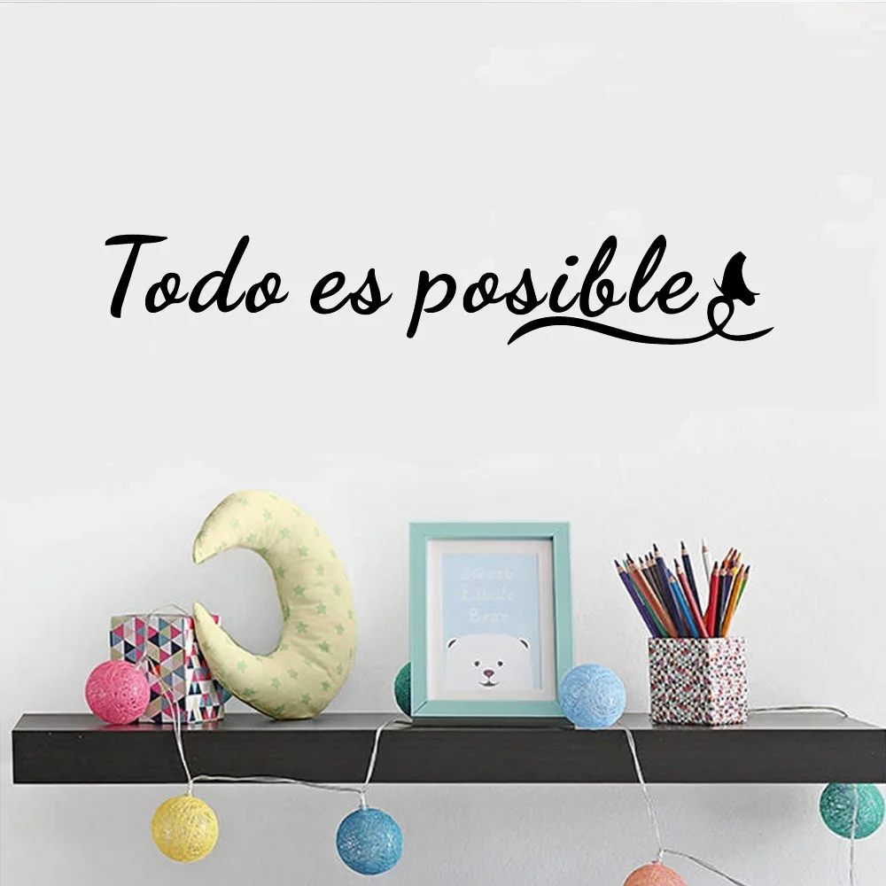 Everything Is Possible Wall Stickers Spanish Inspirational Quotes For Teen Room Modern Office Home Decor Vinyl Window Decal