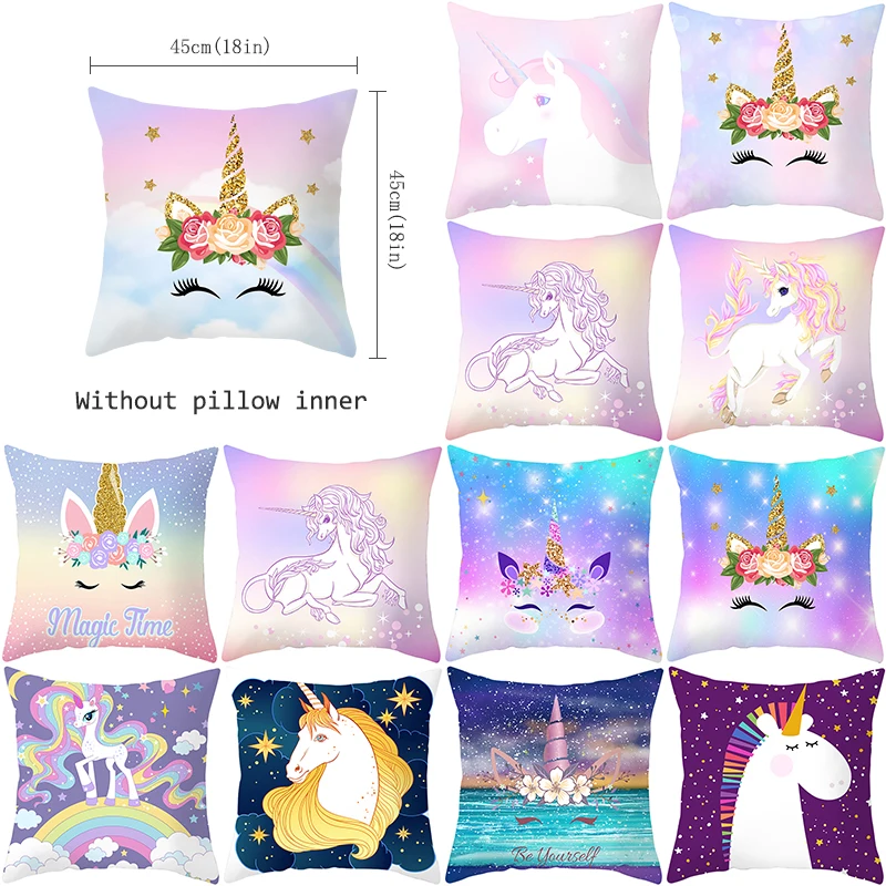 

Cartoon Unicorn Cushion Cover Cute Animal Pillow Case Home Decor Polyester Covers Cushions Horse Decorative Cushions for Sofa