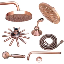 Wall Mounted Antique Red Copper Finish Round Rain Shower Head, Arm Shower Head, Head Holder Bracket, Shower Hose Nsh01