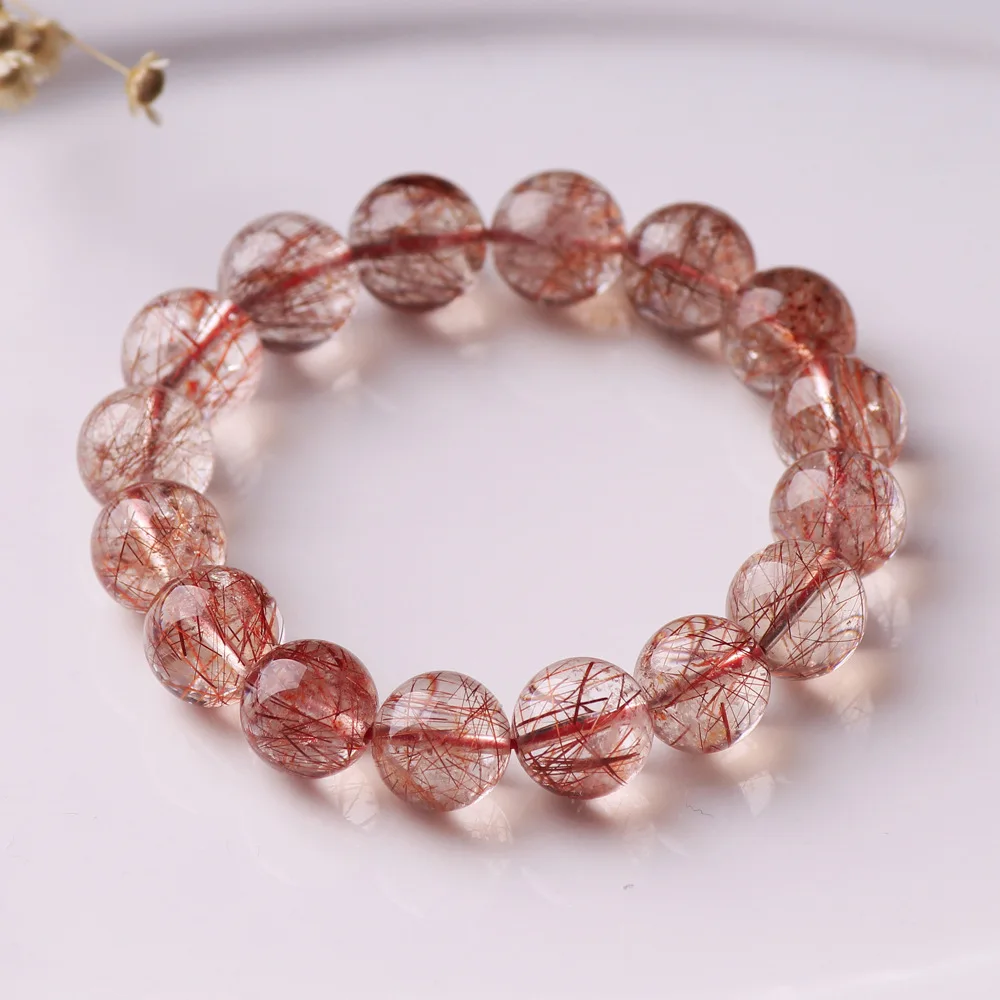 Natural Red Rutilated Bracelet Jewelry Woman Man Clear Round Beads Stone Stretch AAAAA 7mm 8mm 9mm 10mm12mm 14mm