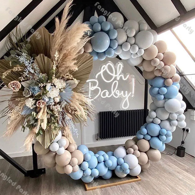 140pcs Macaron Blue Balloons Arch Kit Baby Shower Doubled Apricot Balloon Garland Birthday Party Valentine's Day Wedding Decor