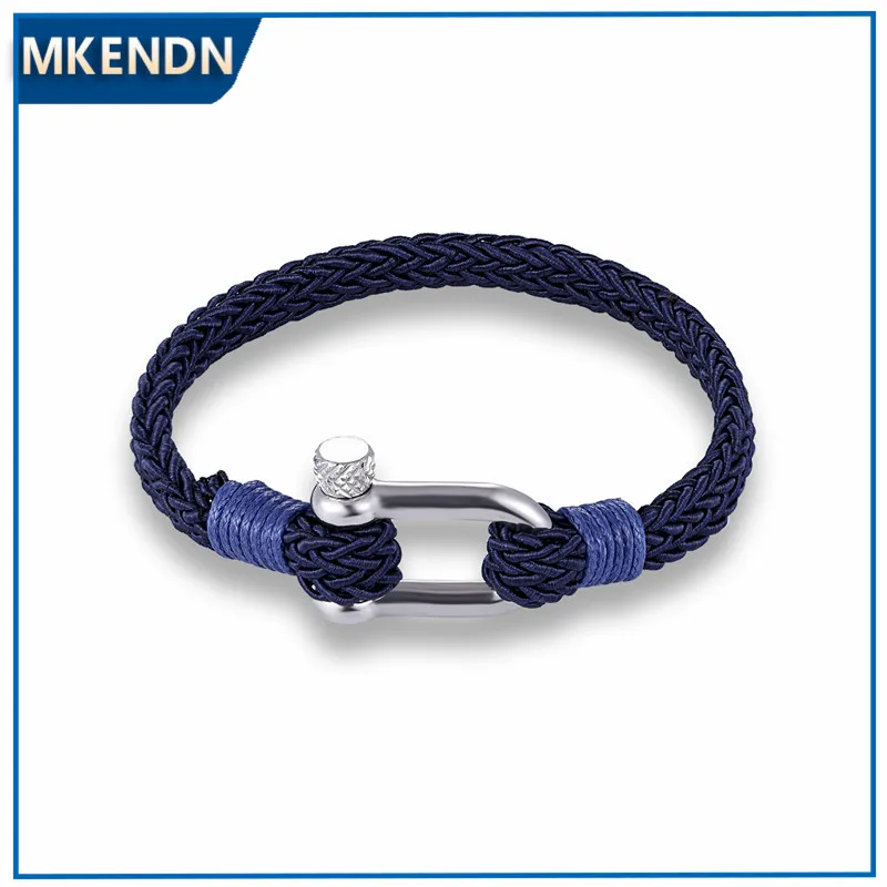 MKENDN New Fashion navy style Sport Camping Parachute cord Survival Bracelet Men with Stainless Steel Shackle Buckle Jewelry