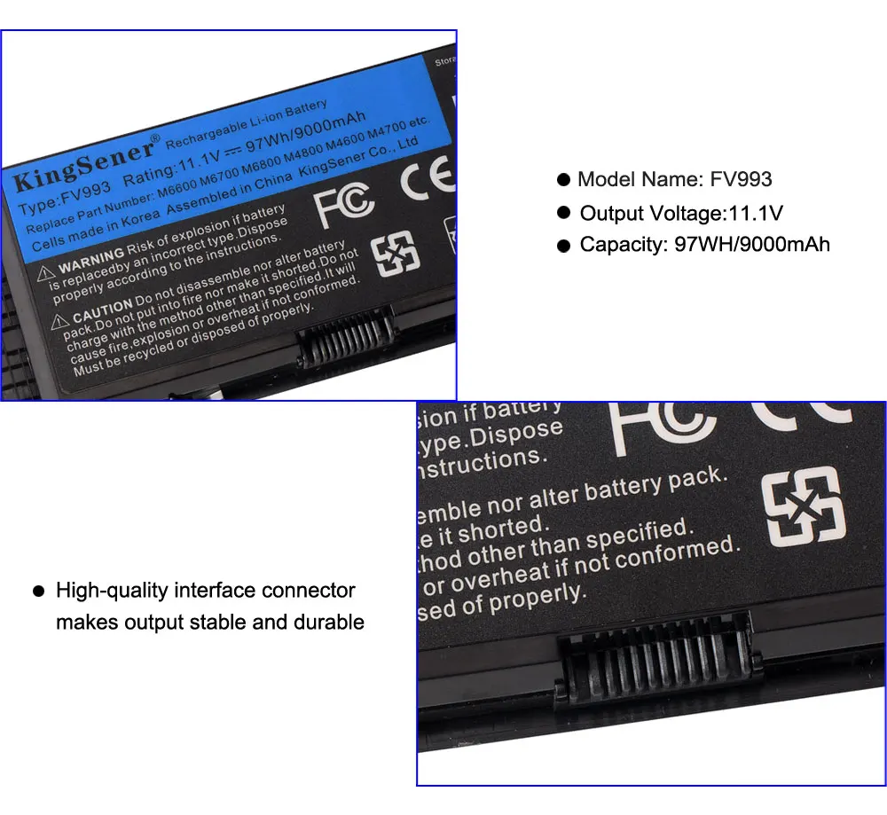 KingSener 11.1V 9000mAh FV993 Laptop Battery For DELL Precision M6600 M6700 M6800 M4800 M4600 M4700 FJJ4W PG6RC R7PND 97WH