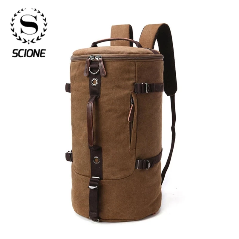 Scione Men Travel Backpack Male Canvas Luggage Duffel Cylinder Bag  Mountaineering Backpack For Men Large Capacity Mochila