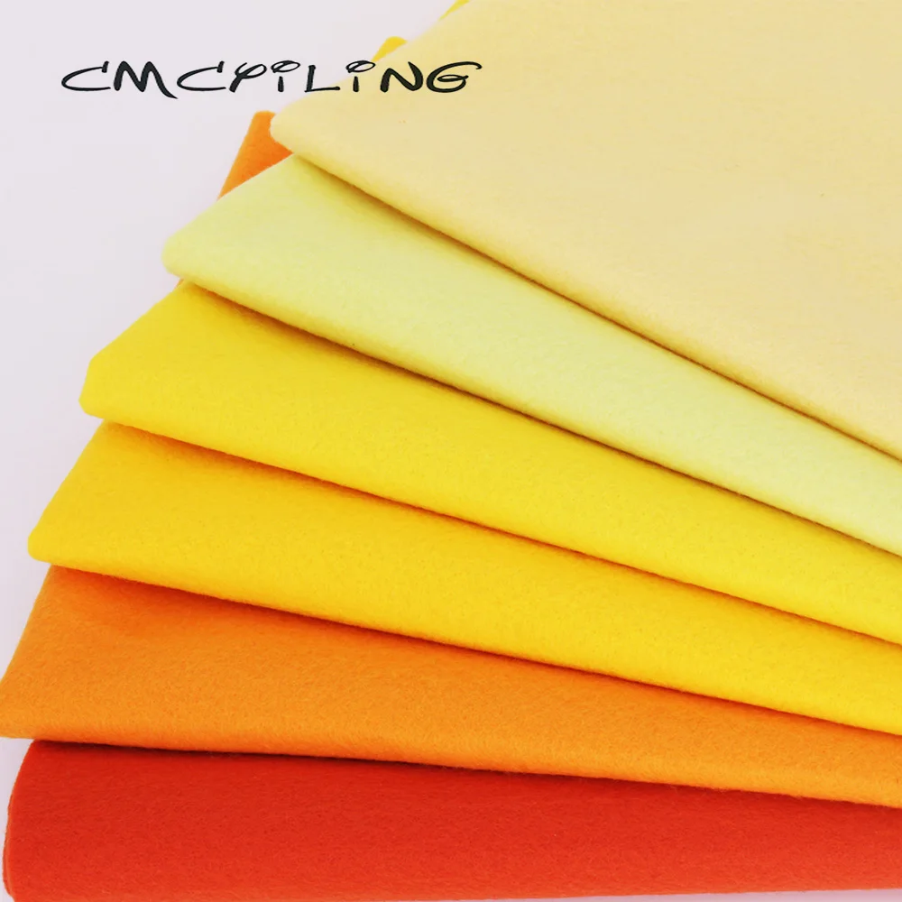 1.2mm Sewing Felt Fabric For Needlework DIY Dolls Crafts,Soft Yellow Patchwork Non-Wove, Polyester Cloth 6Pcs/Lot  25cmx28cm